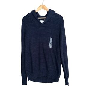 New Sun + Stone Men's Deep Navy  Blue Cotton V/ Shawl Neck Sweater Size M